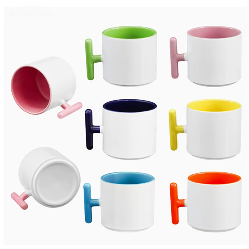 2個セット クリエイティブT字型ハンドル セラミックマグカッ - Sublimation Mug White のレビューと価格