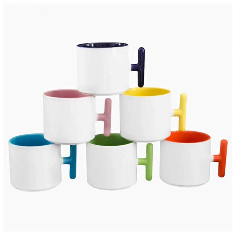 2個セット クリエイティブT字型ハンドル セラミックマグカッ - Sublimation Mug White のレビューと価格